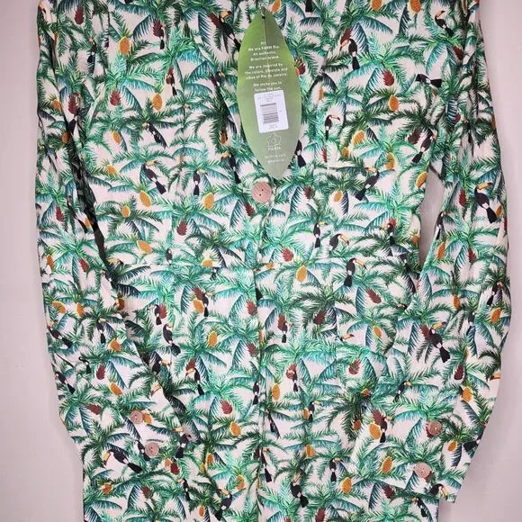 Farm Rio Toucans Tropical Linen Blazer Jumper Womens Small Summer Beach vacation - Picture 5 of 15